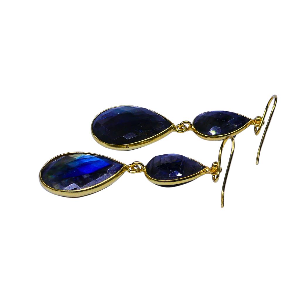 Gold-Tone Drop Earrings with Multi-Color Iridescent Faceted Teardrop Stones