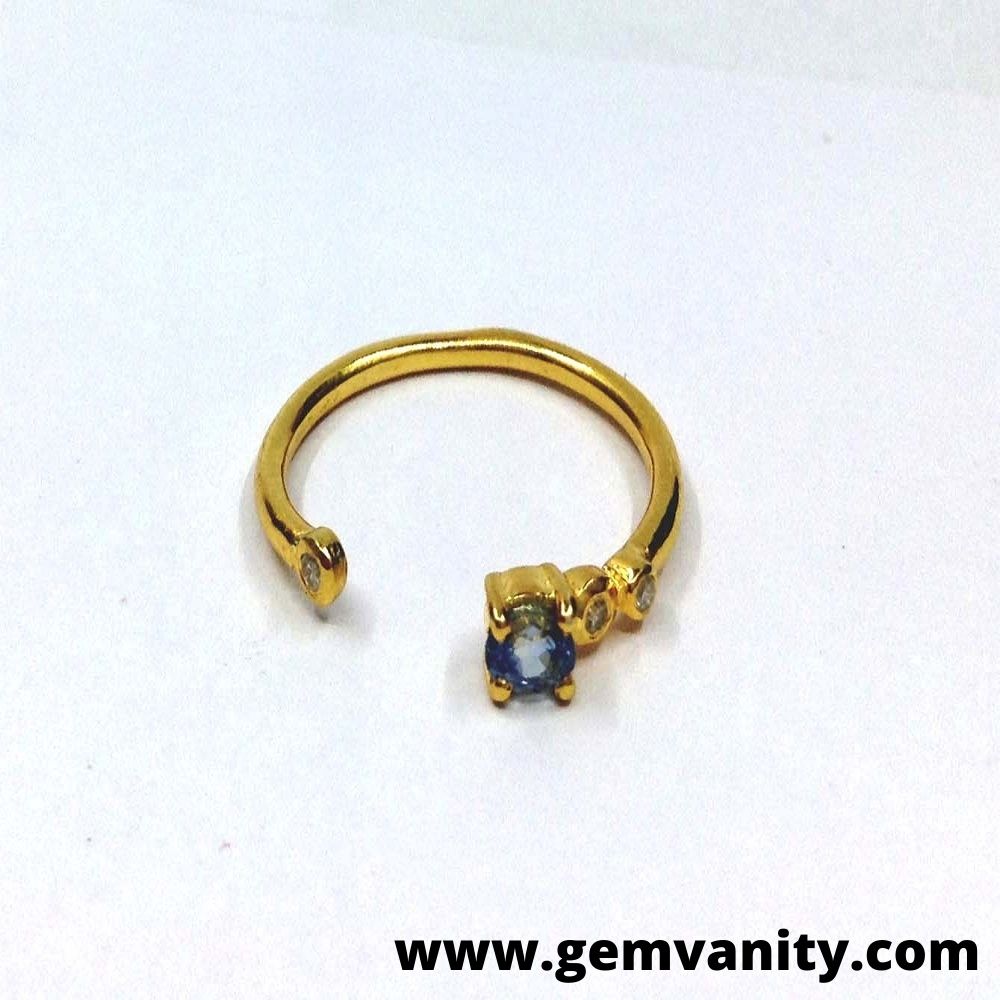 Sterling Silver 925 Gold Plated Blue Sapphire Designer Ring