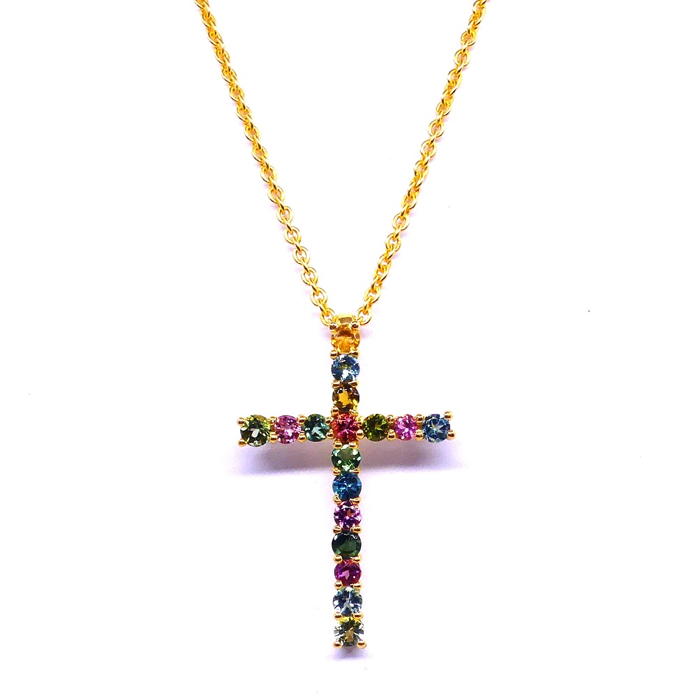 Sterling Silver 925 Gold Plated Adjustable Cross Pendant Necklace
