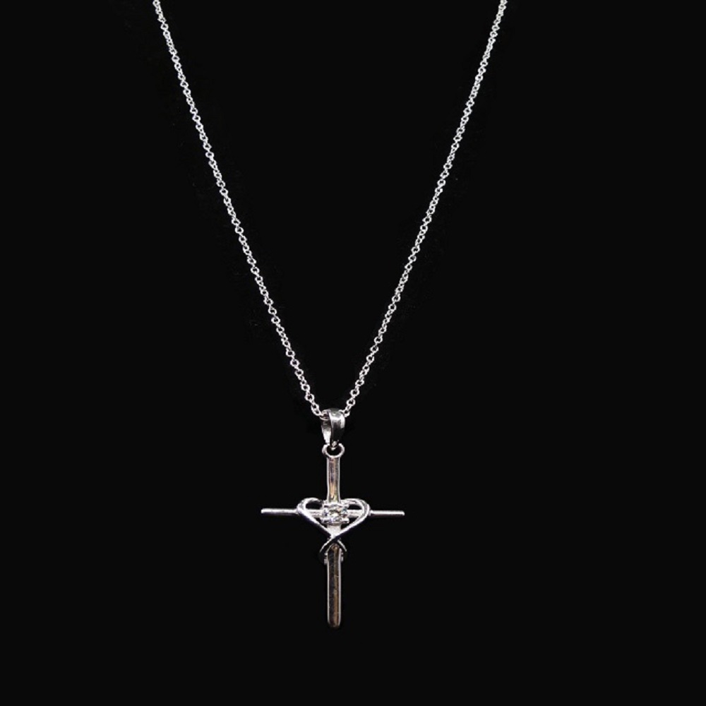 Sterling Silver 925 Silver Plated Cross Pendant Necklace-back