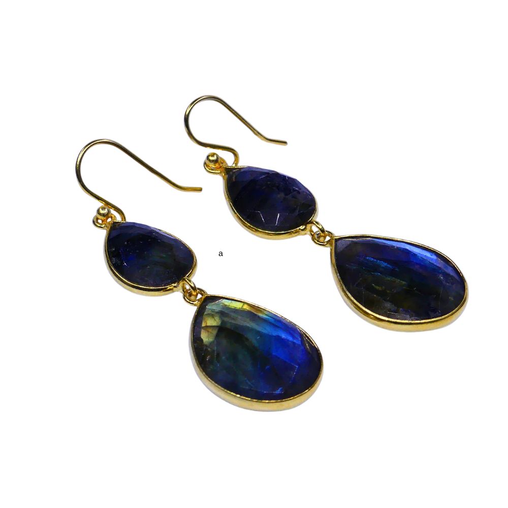 Gold-Tone Drop Earrings with Multi-Color Iridescent Faceted Teardrop Stones