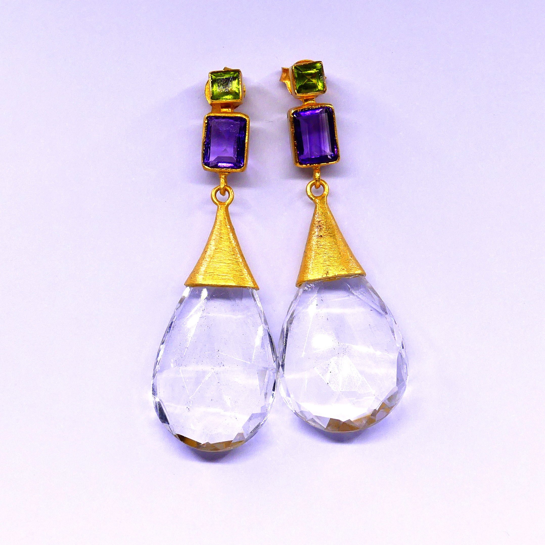 Peridot Amethyst Crystal Earrings