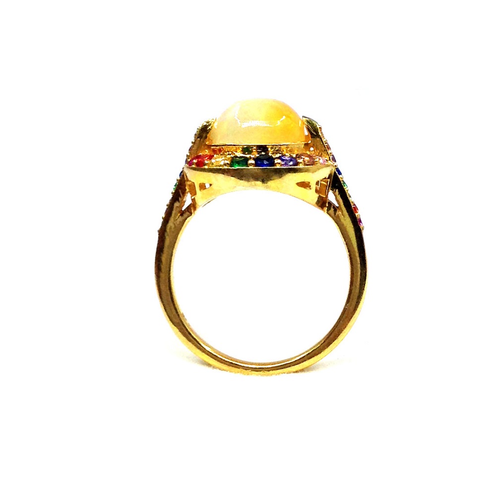 Sterling Silver 925 Gold Plated Adjustable Multi-Color Gemstones Rings