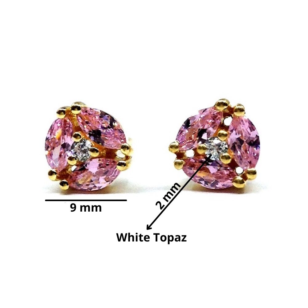 Sterling Silver 925 Gold Plated Pink Tourmaline Studs Earrings-back