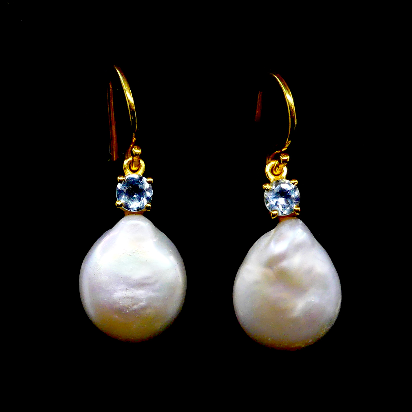 Blue Topaz Barouqe Pearl Earrings-back