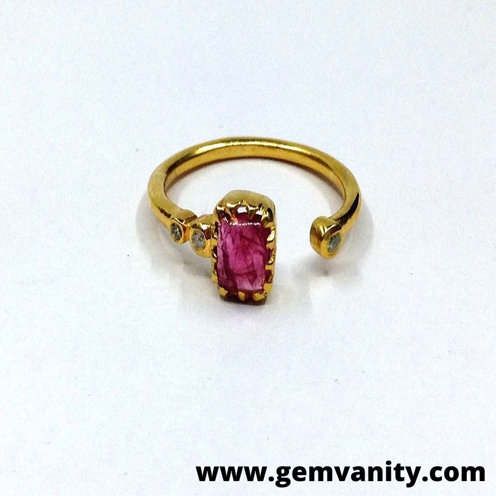 Sterling Silver 925 Gold Plated Pink Tourmaline Designer Ring