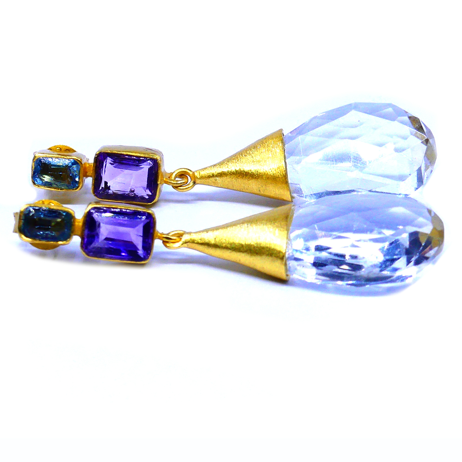 Blue Topaz Amethyst Crystal Earrings