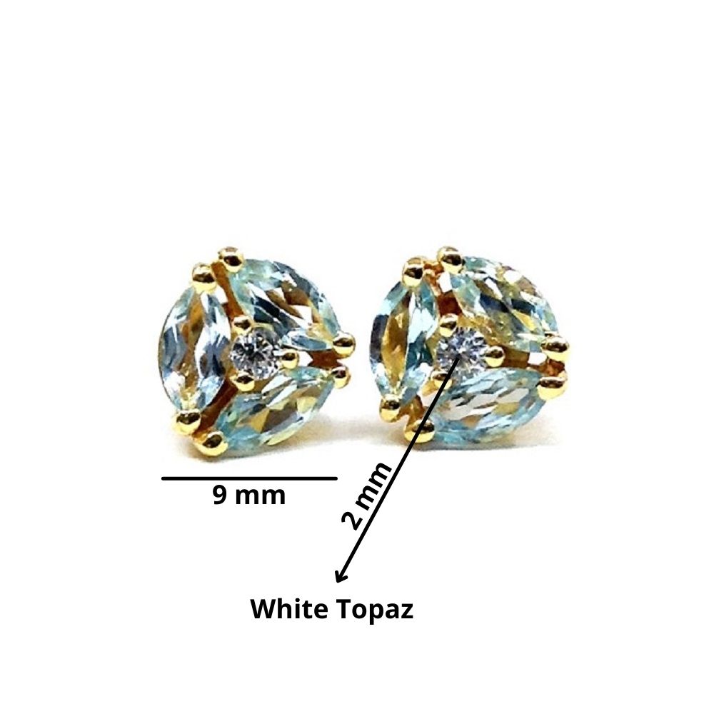 Sterling Silver 925 Gold Plated Aquamarine Studs Earrings