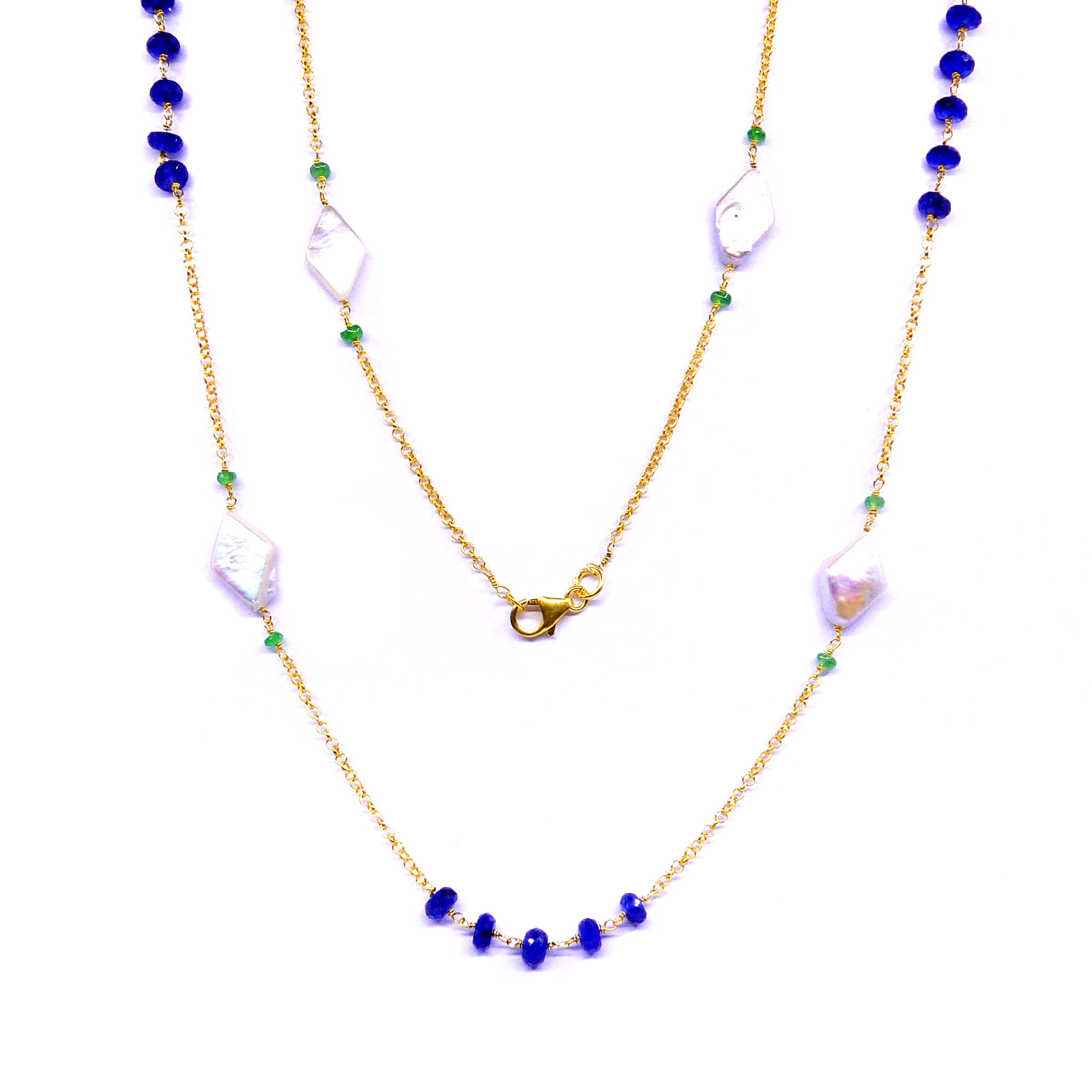 Blue Sapphire Pearl Necklace-back