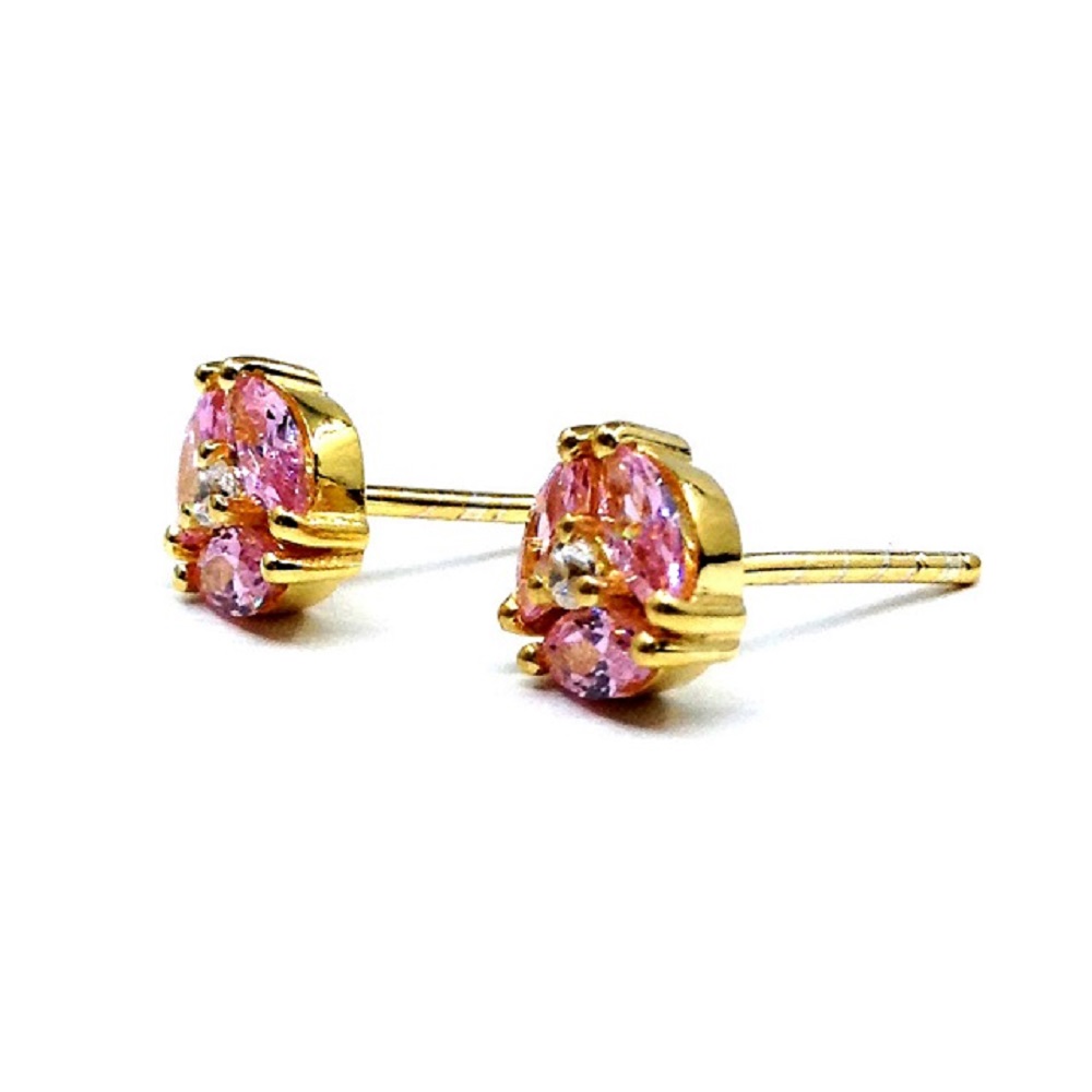 Sterling Silver 925 Gold Plated Pink Tourmaline Studs Earrings