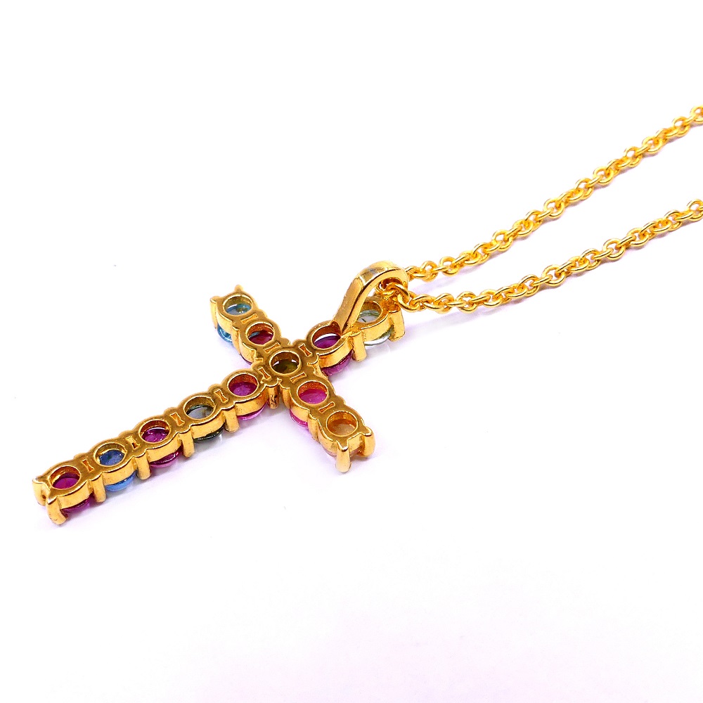 Sterling Silver 925 Gold Plated Fashionable Cross Pendant Necklace