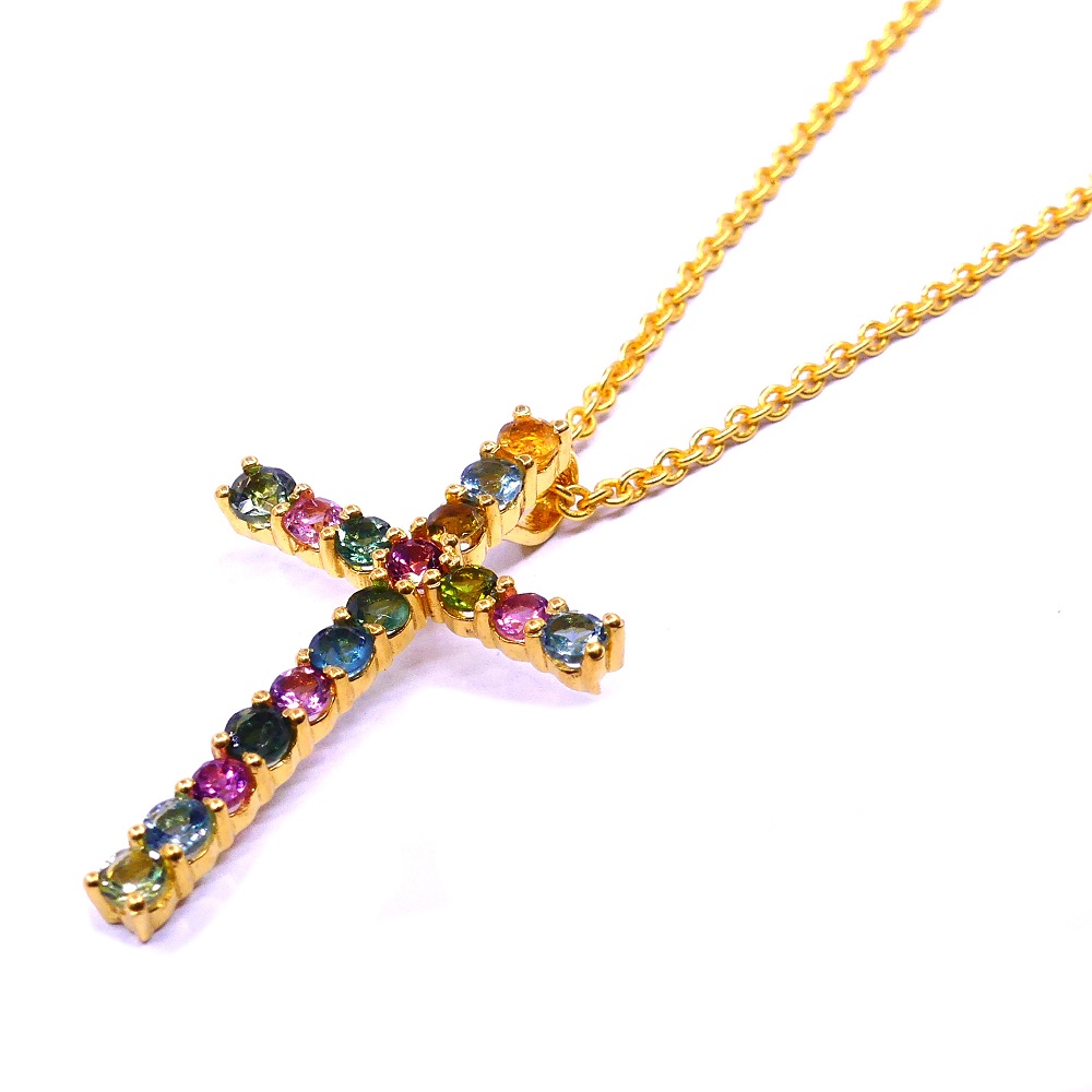 Sterling Silver 925 Gold Plated Adjustable Cross Pendant Necklace-back