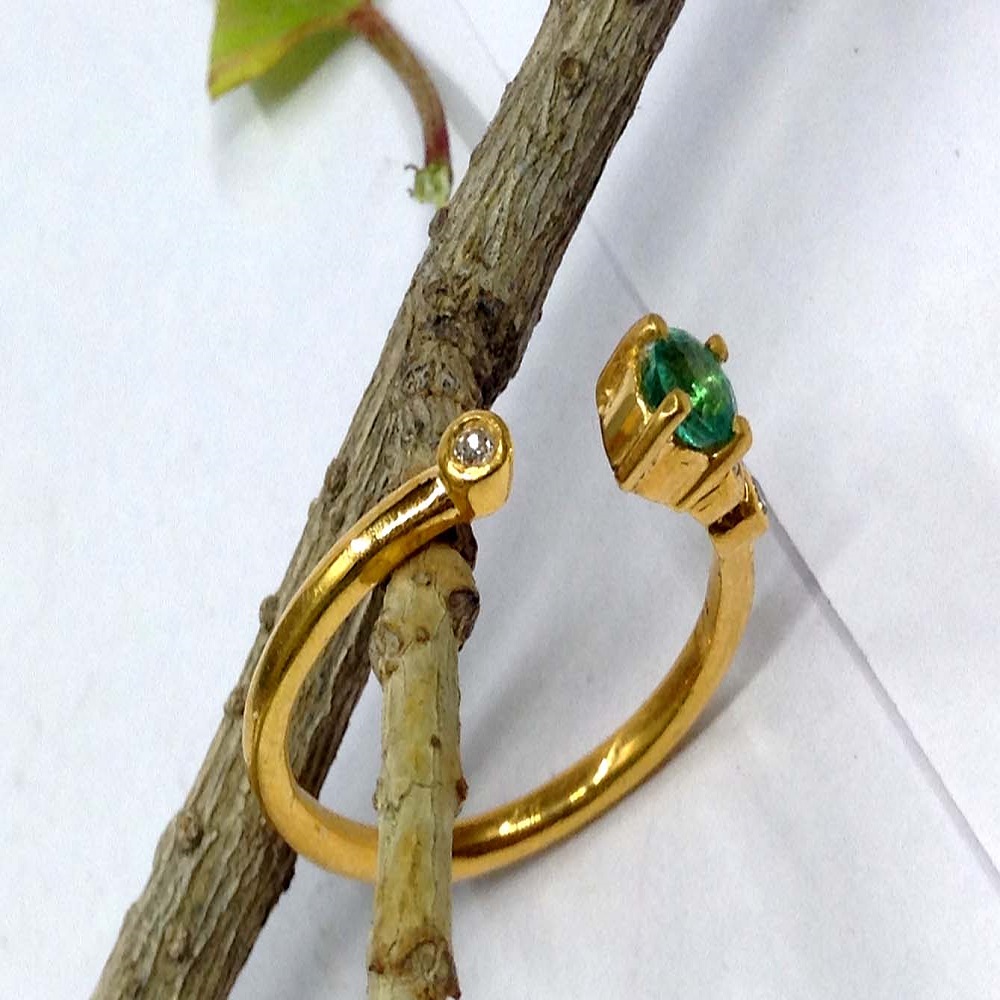 Sterling Silver 925 Gold Plated Emerald Designer Ring-back