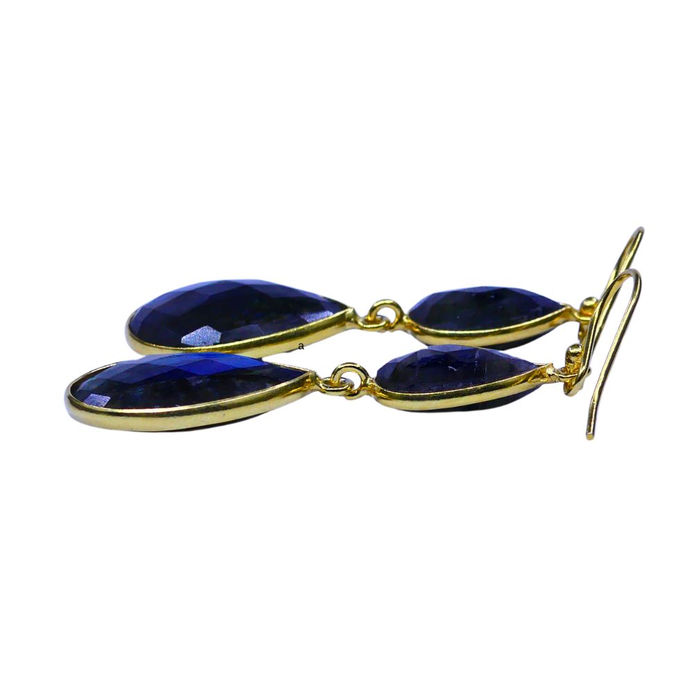 Gold-Tone Drop Earrings with Multi-Color Iridescent Faceted Teardrop Stones