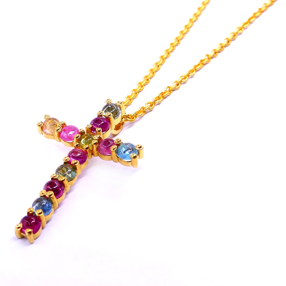 Sterling Silver 925 Gold Plated Fashionable Cross Pendant Necklace
