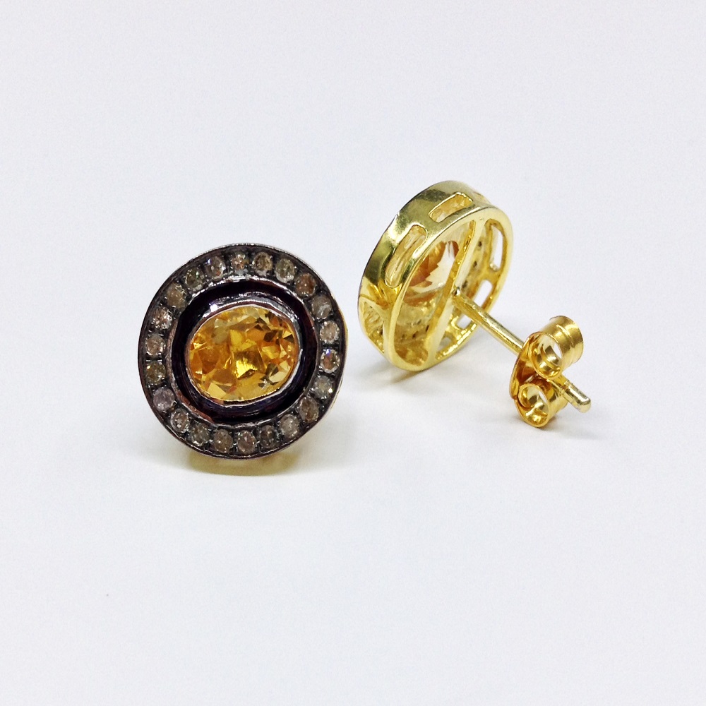Sterling Silver 925 Gold Plated Gemstones Studs Earrings-back
