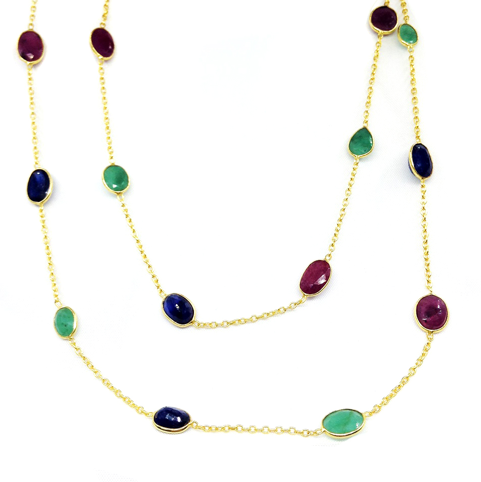 Emerald Ruby Sapphire Necklace-back